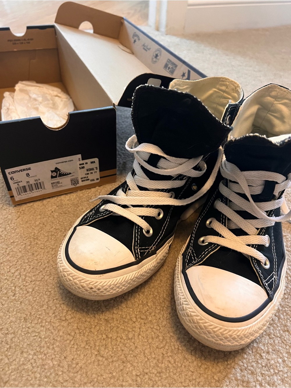 Converse Black and White High-Top Canvas Sneakers Women’s 8, Men’s 6